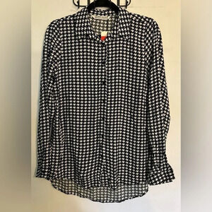 NWT Big Dart Womens Long Sleeve‎ Button Down Houndstooth 100% Viscose Top